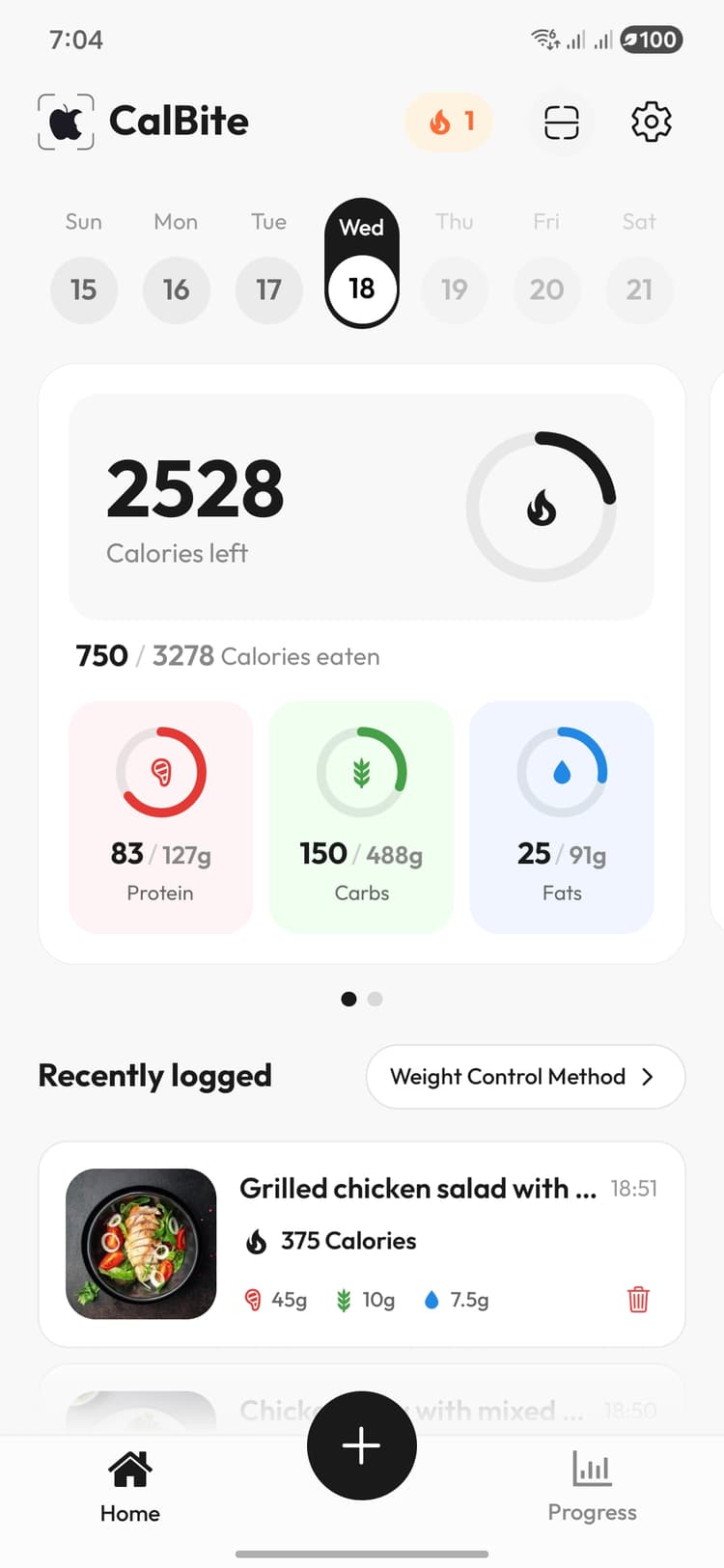 Caloris app home screen - AI food scanner and calorie counter