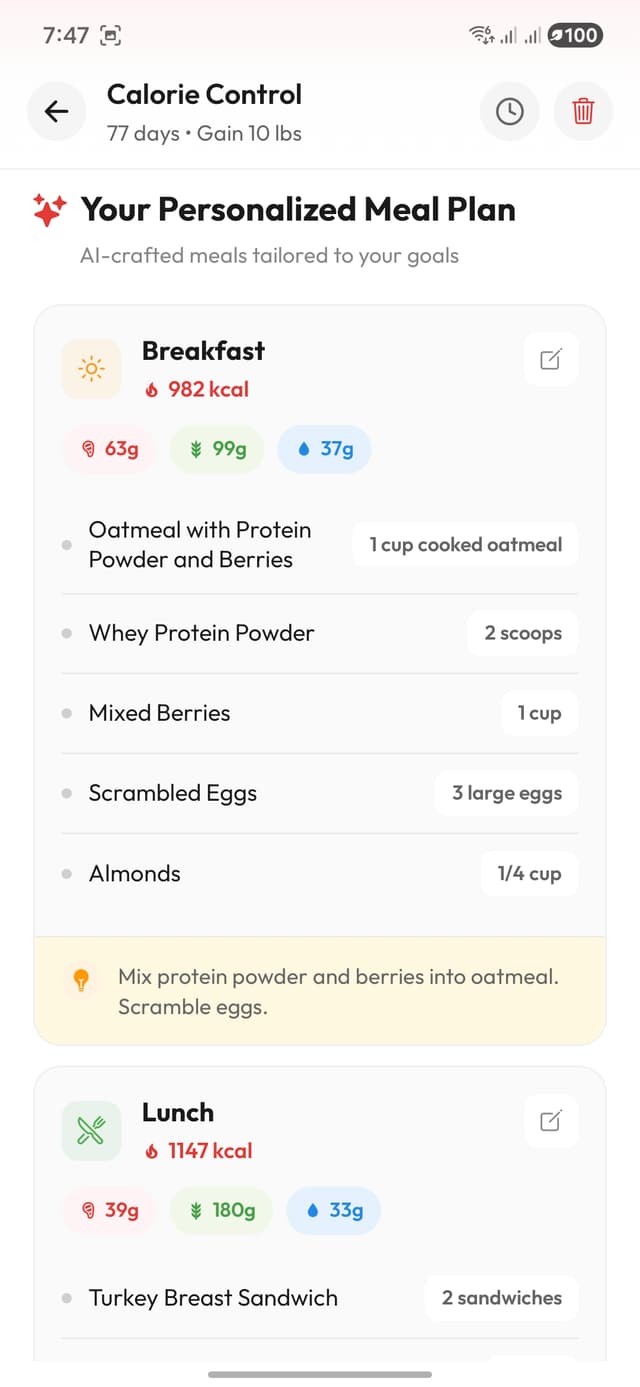 Caloris AI meal plan - personalized nutrition tracking